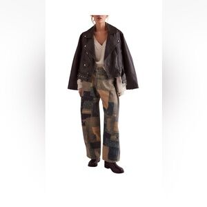 Free People Womens Illusions Patchwork Barrel Leg Jeans 26 Indigo Combo NWT